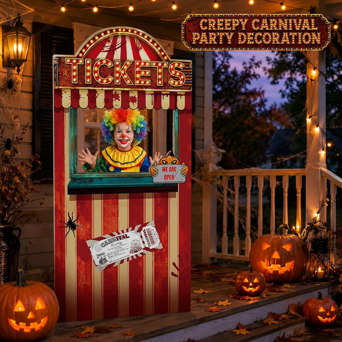 5.6 Ft Creepy Carnival Ticket Booth Photo Prop, Stand Up Halloween Carnival C...