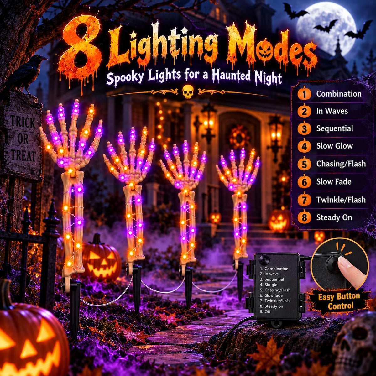 Halloween Decorations Outdoor, 4 Pcs Lighted Skeleton Hand Stakes with 200 LE...