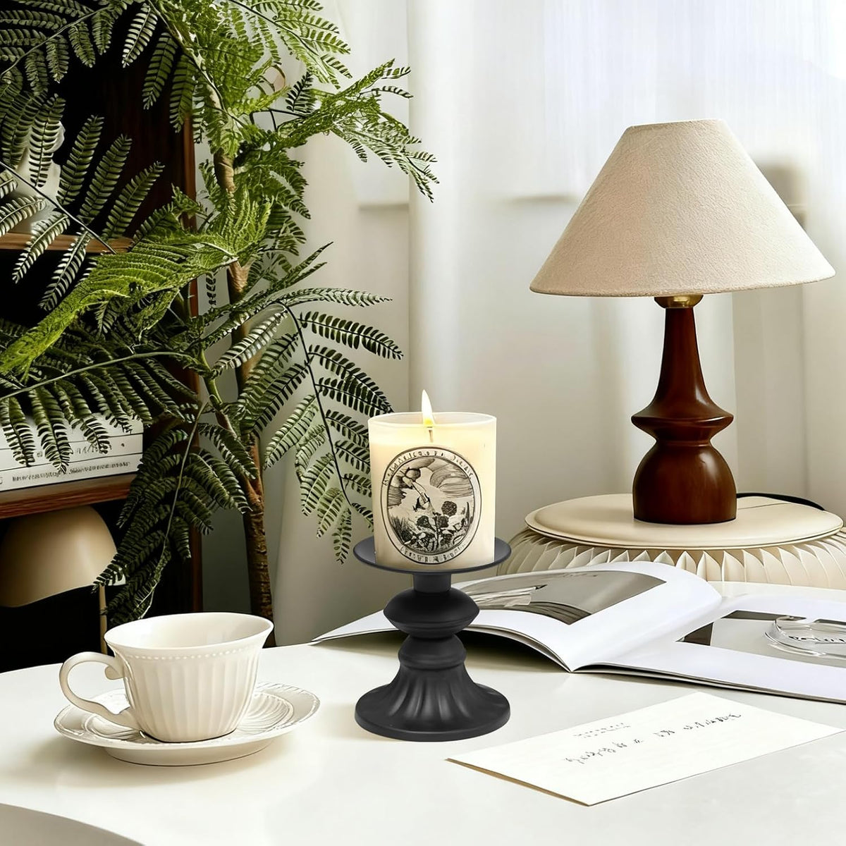 GUTE Pillar Candle Holders 3 Pcs Matte Black Metal Candlestick Decor