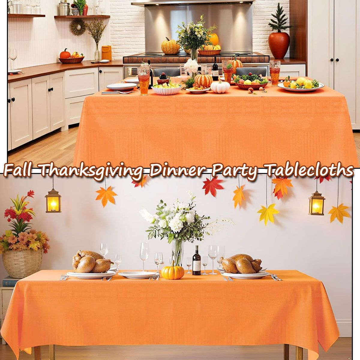 Orange Paper Tablecloths for Rectangle Tables 6 Pcs, 54"×108", Wate...