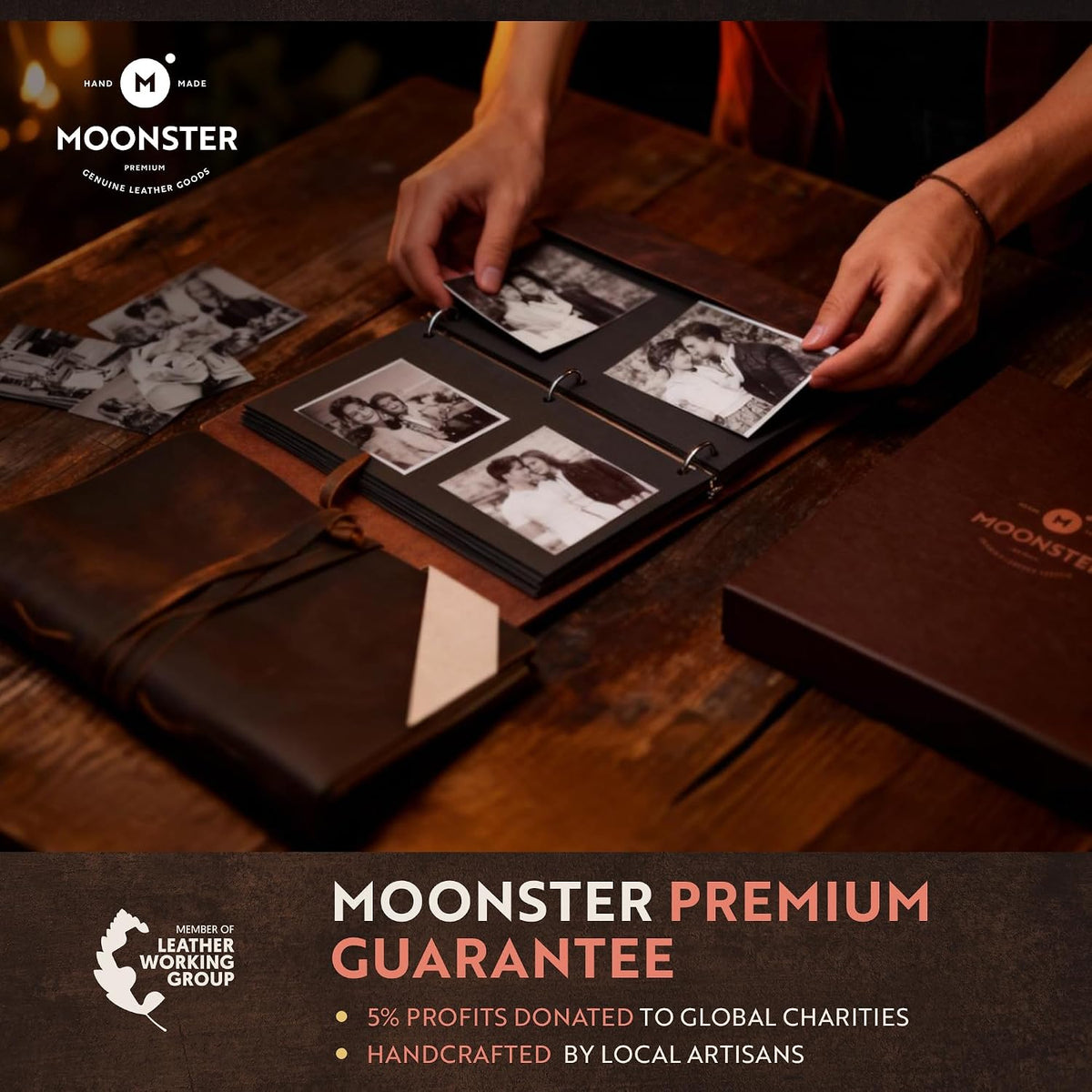 Moonster Leather Photo Album Scrapbook – Full-Grain Buffalo Leather