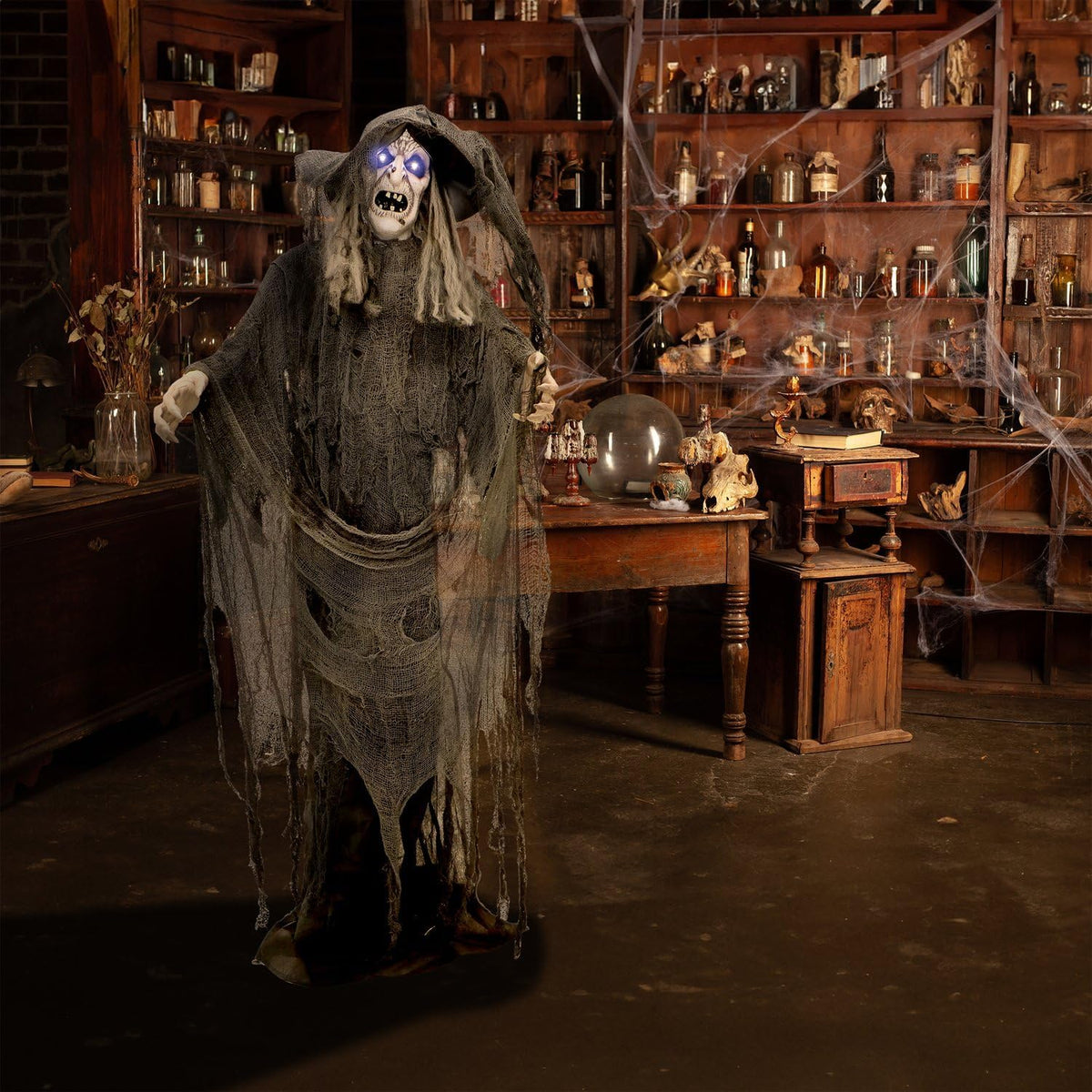 Haunted Hill Farm Life-Size Animatronic Scary Talking Witch with Touch Activa...