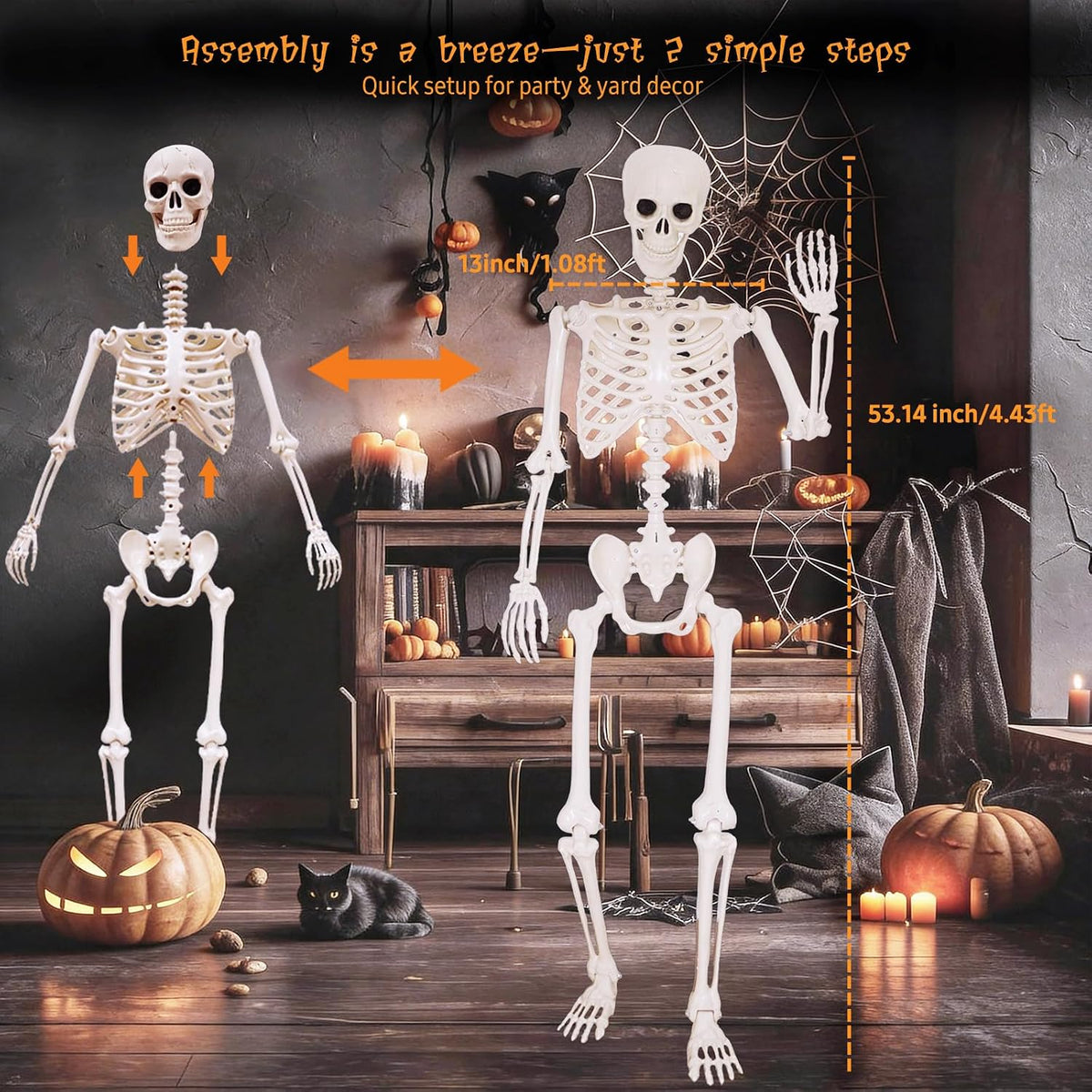 breesky Life Size Skeleton for Halloween: 4.43ft Realistic Human Anatomy Full...