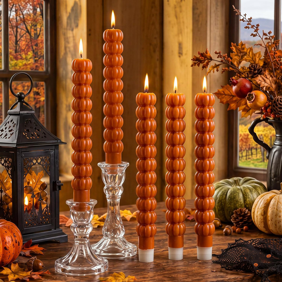 6 Pcs Thanksgiving Candlesticks Fall Taper Candles Pumpkin Decor Gifts