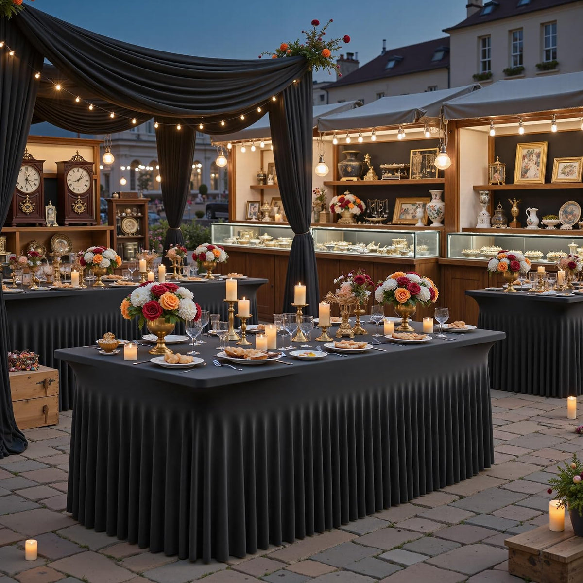 8ft Black Spandex Tablecloth for Rectangle Tables, 2 Pack for Wedding Party