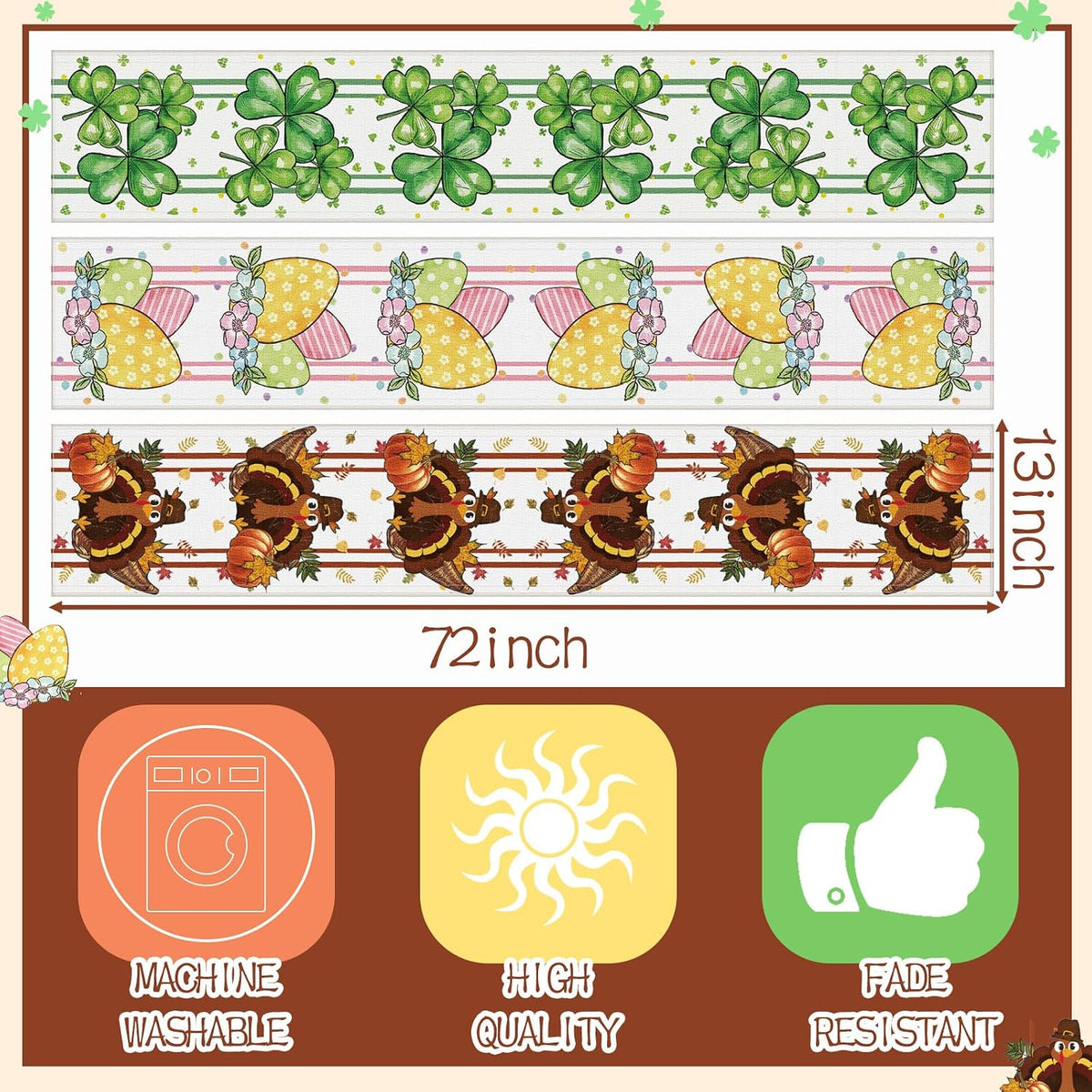 Honeydak 12 Pcs Holiday Table Runner Seasonal Farmhouse Table Decor 13 x 72 I...