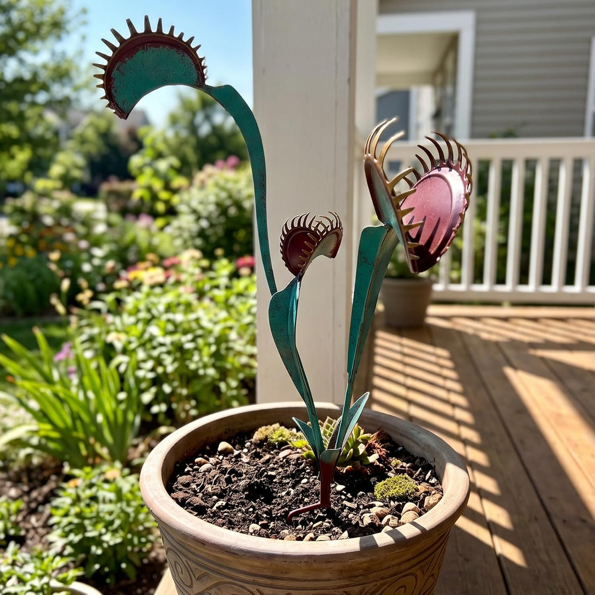 Metal Yard Art - 24inch Venus Fly Trap Garden Stake Metal Outdoor Plants