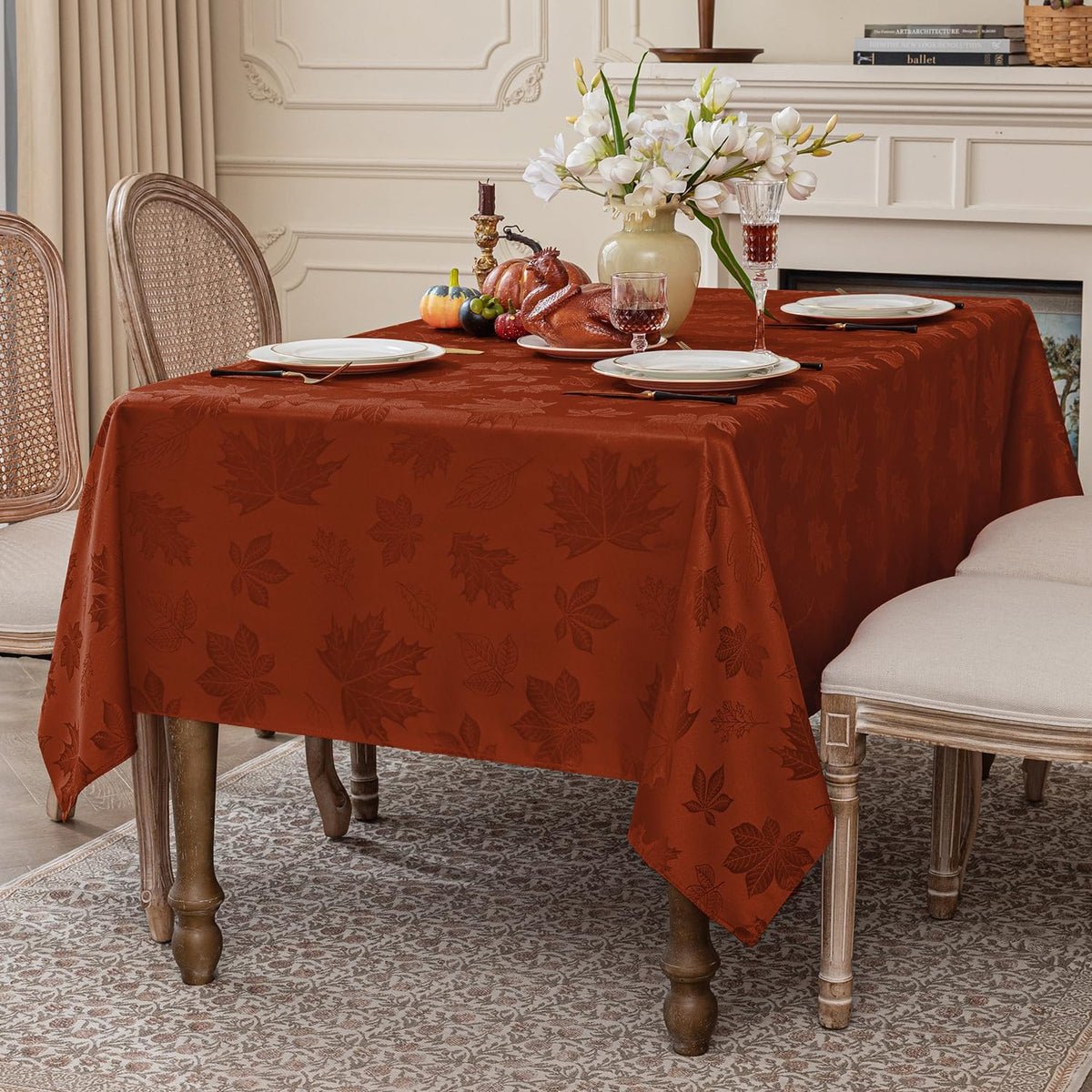 Softalker Fall Jacquard Rectangle Tablecloth, 60 x 144 Inch Rust