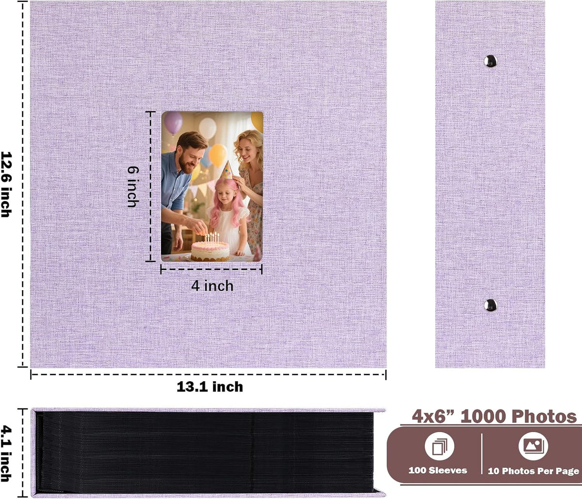 Ruibytree Extra Large Capacity Photo Album 4x6 Pictures 1000 Pockets,Purple