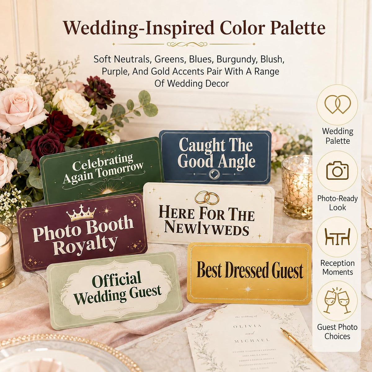 64 Designs Wedding Photo Booth Props, 32 Double-Sided Selfie Signs