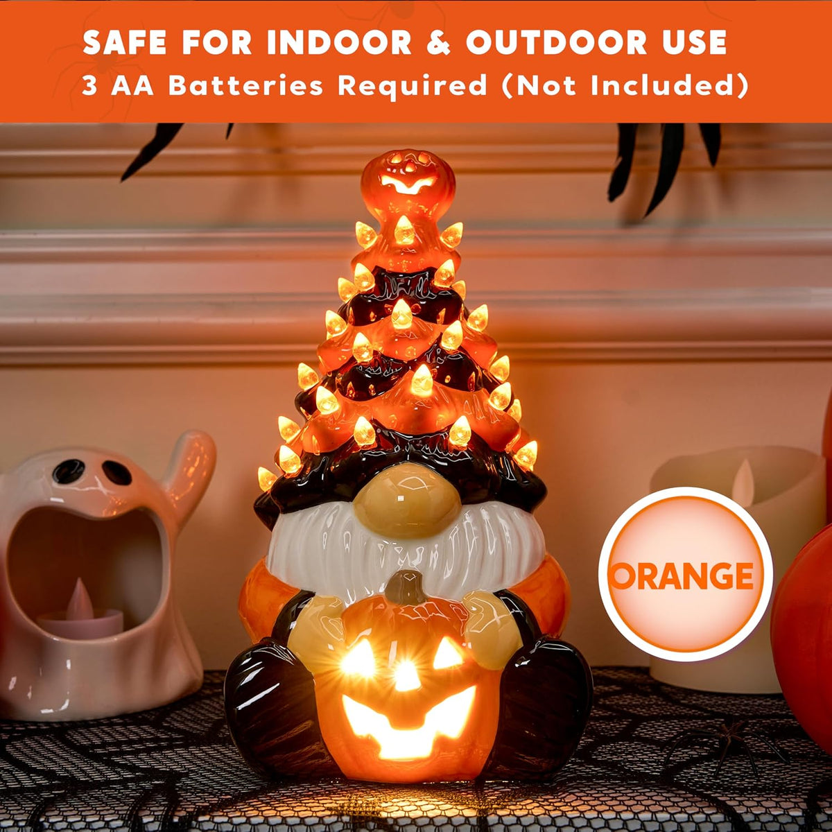 Joiedomi 8.5 inch Tall Halloween Decoration Pumpkin Gnome Ceramic Tree with B...