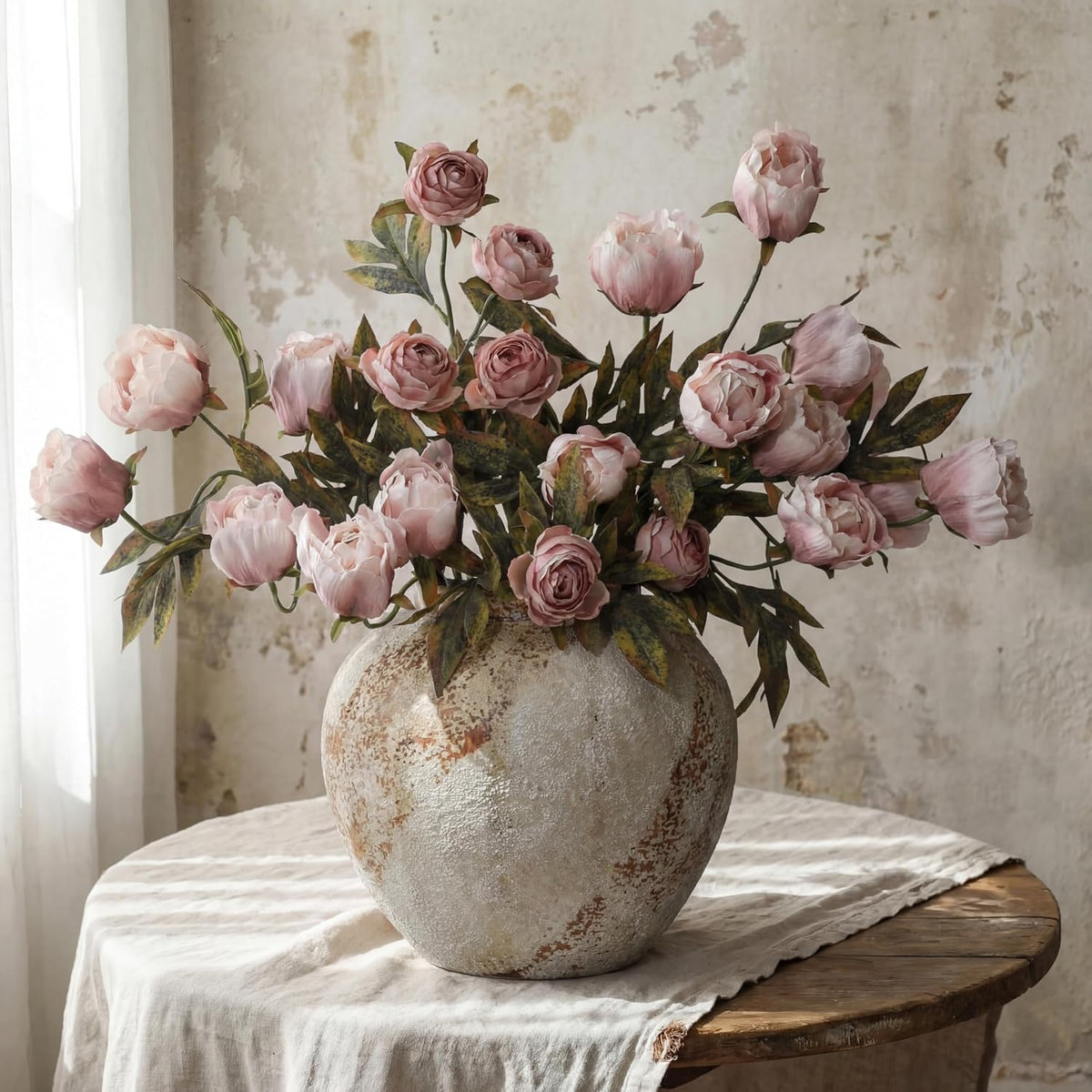 Thiccywoov Faux Silk Peony Artificial Flowers Stem for Vase,12 Pcs,Brownish
