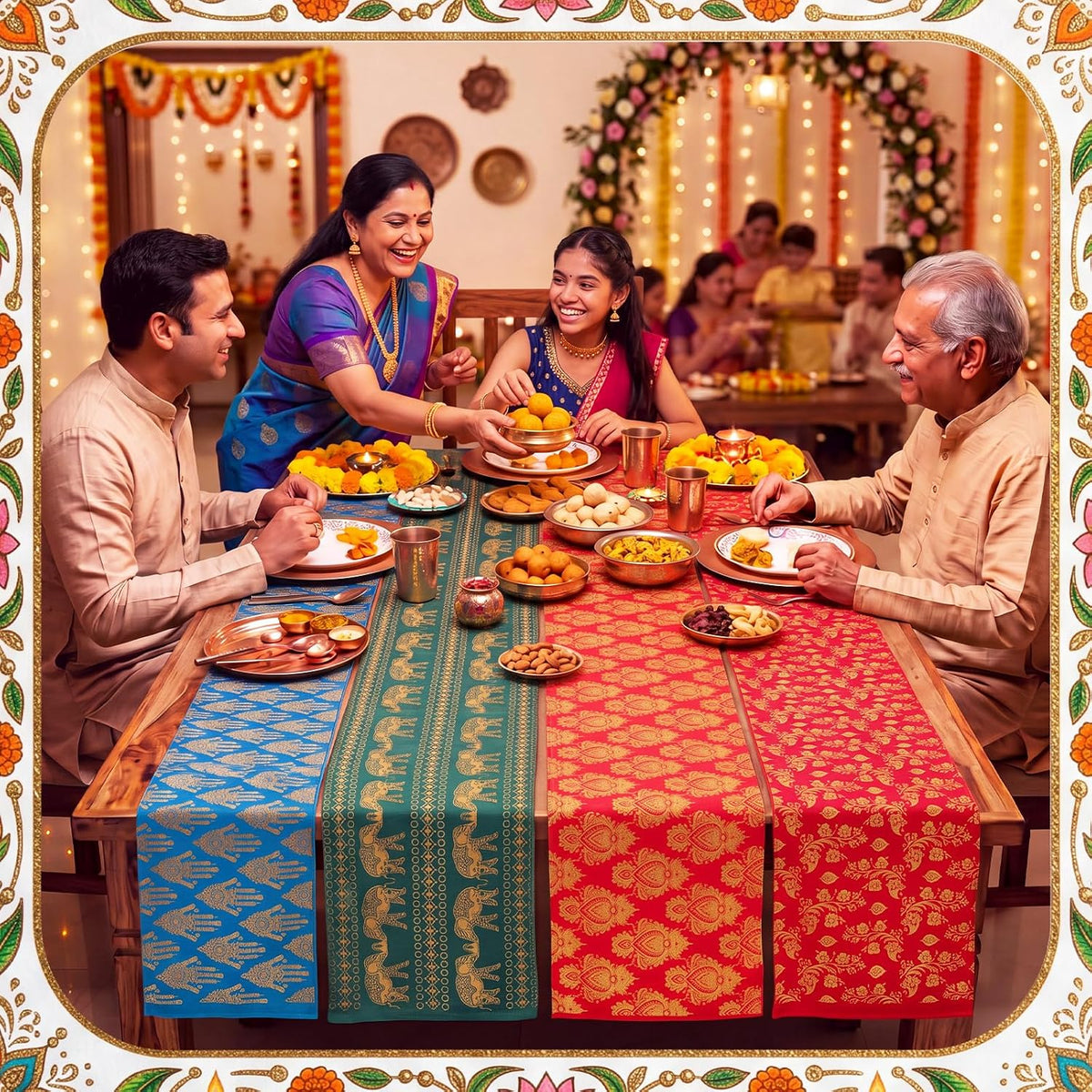Gilprop 4 Pcs Diwali Table Runner 13x72 Inch Indian Table Cloth Decoration