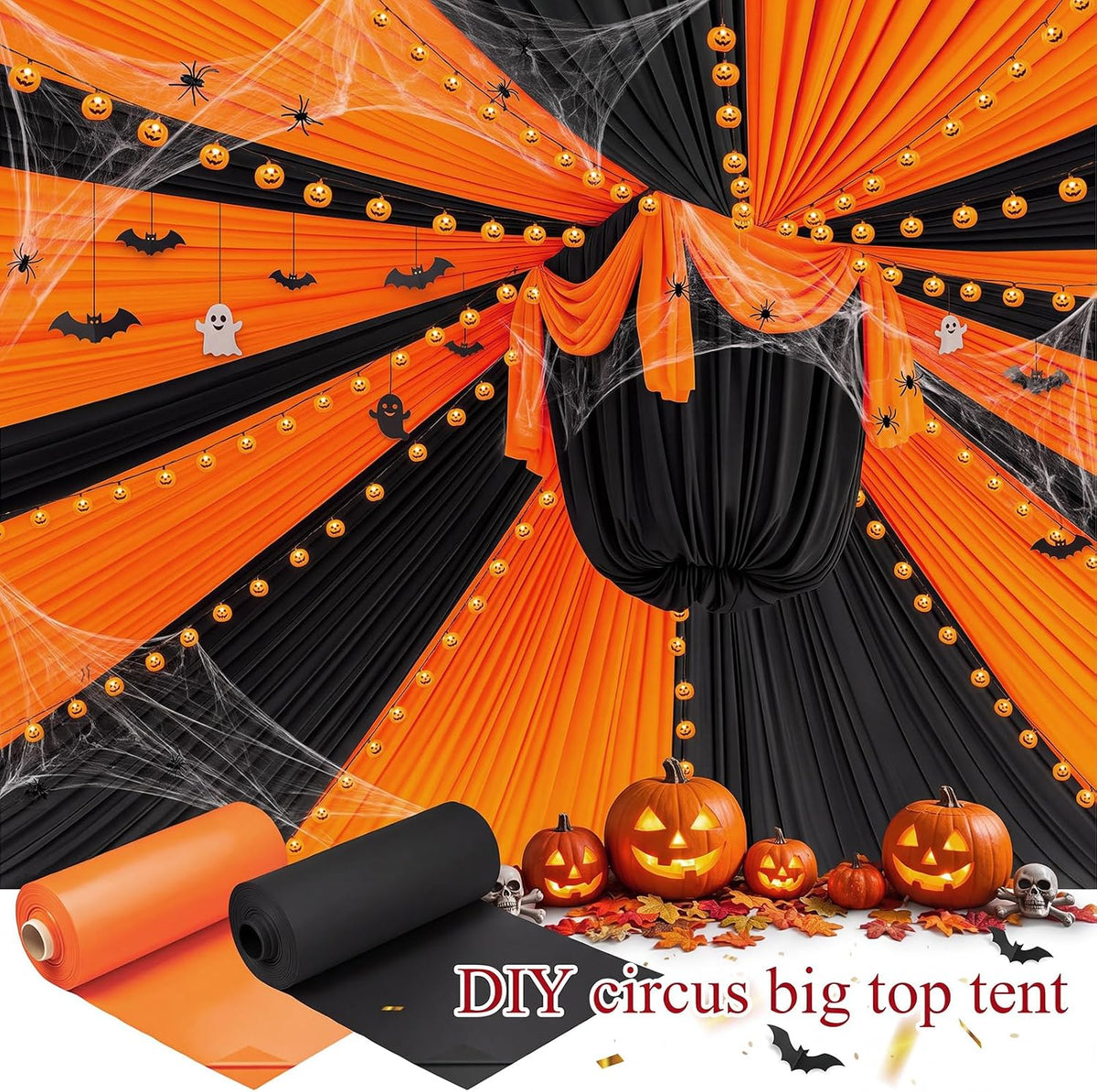 Moukeren 4 Roll Circus Carnival Table Cover Backdrop, Orange, Black