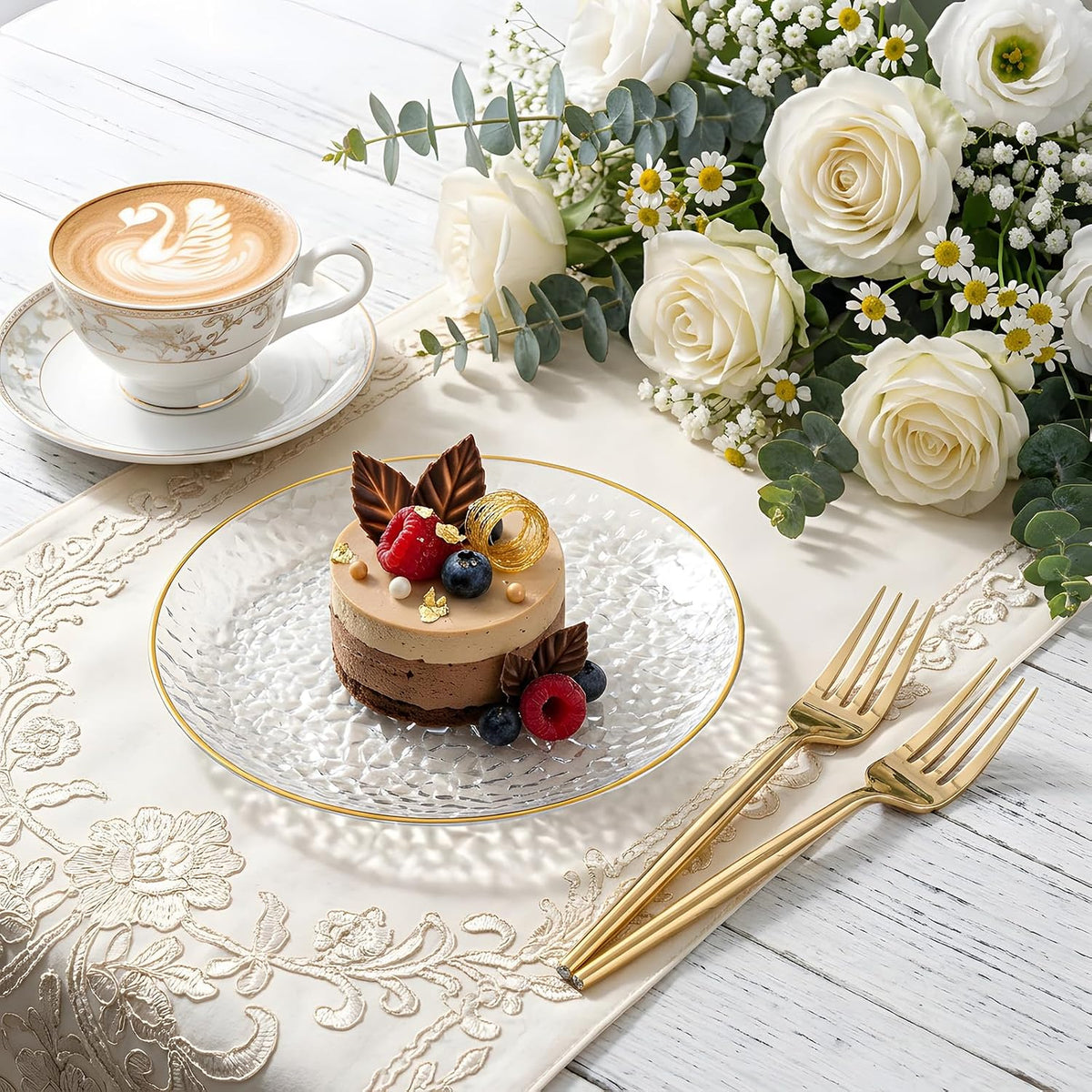 Rubtlamp 200 Pcs Clear Dessert Plates 7" with Forks 7.6",Clear Plas...