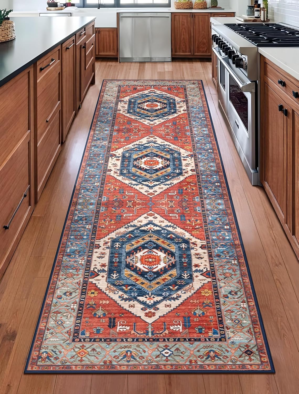 SERISSA 2'6"x10' Washable Non Slip Boho Runner Rug for Hallway,Rust