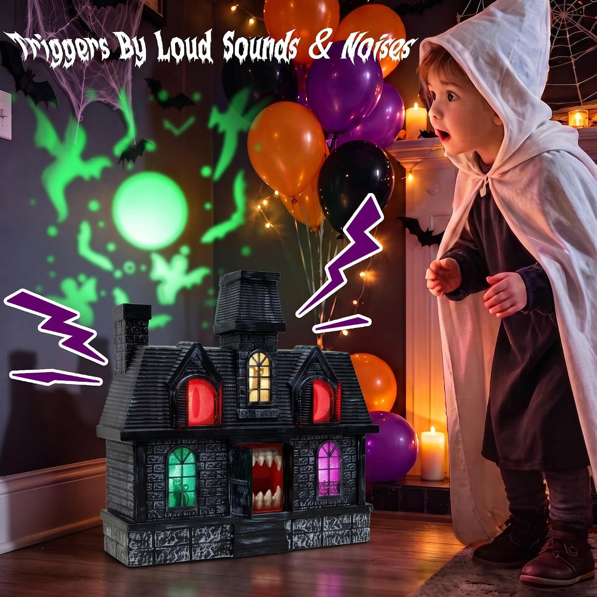 14" Halloween Projection Haunted House Decor, Colorful Lights