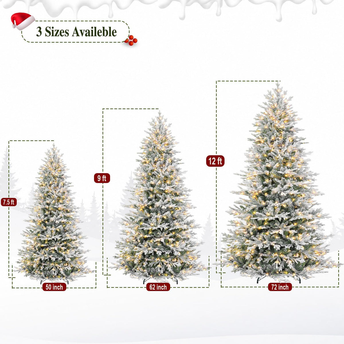 7.5FT Prelit Premium Flocked Christmas Tree, 3325 Realistic Tips