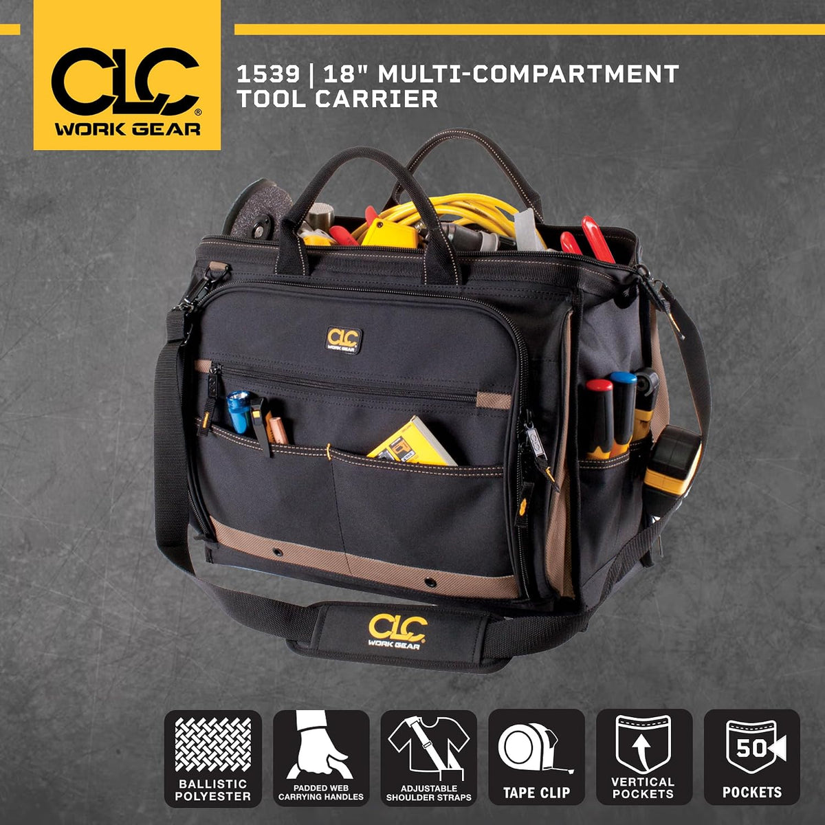 Custom Leathercraft1539 Multi-Compartment 50 Pocket Tool Bag
