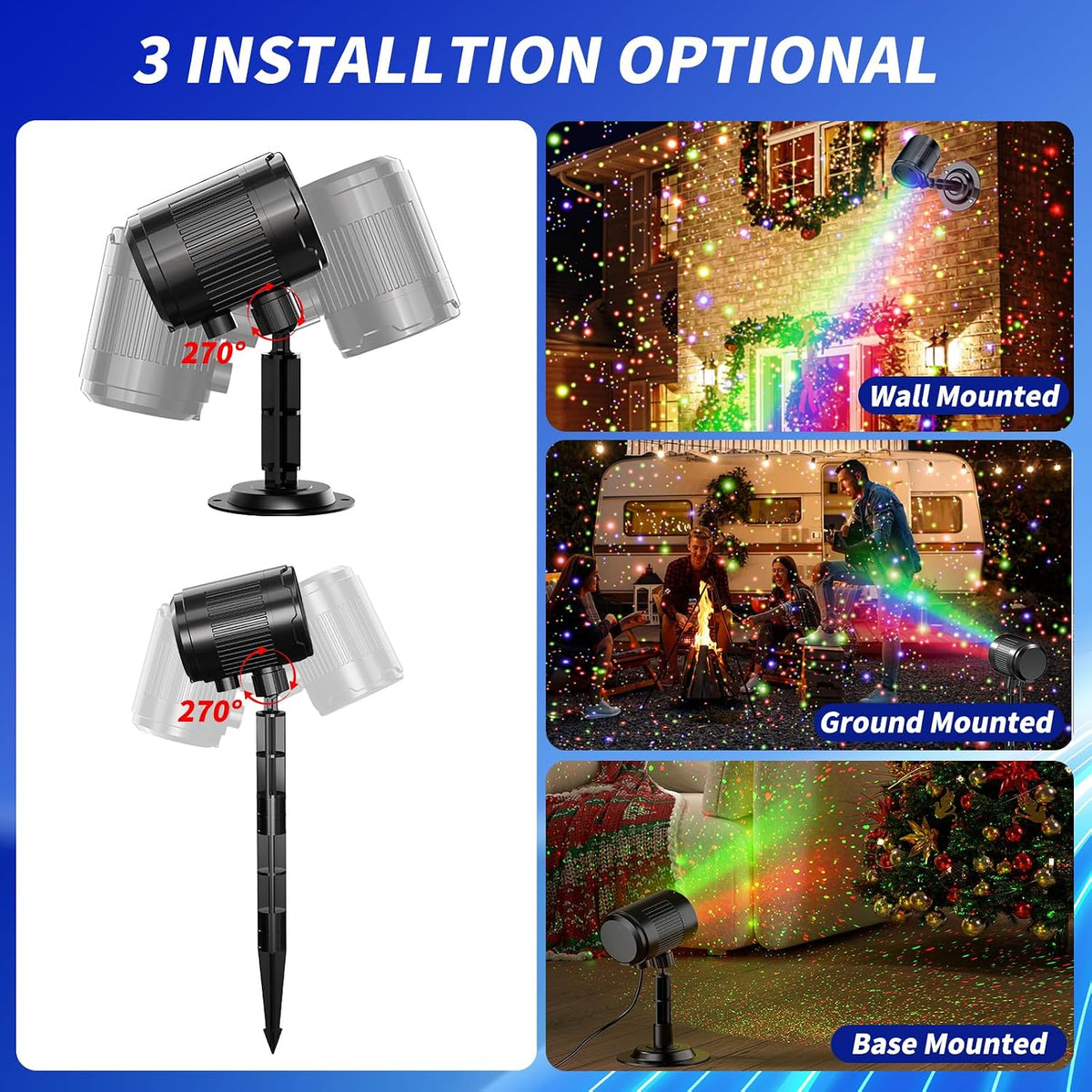 Christmas Laser Projector Light Outdoor: RGB 3 Colors Firefly Moving Laser Li...