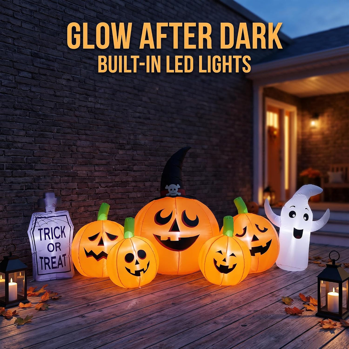 YU FENG 8FT Halloween Inflatable Ghost Pumpkin Graveyard Decoration, Blow Up ...