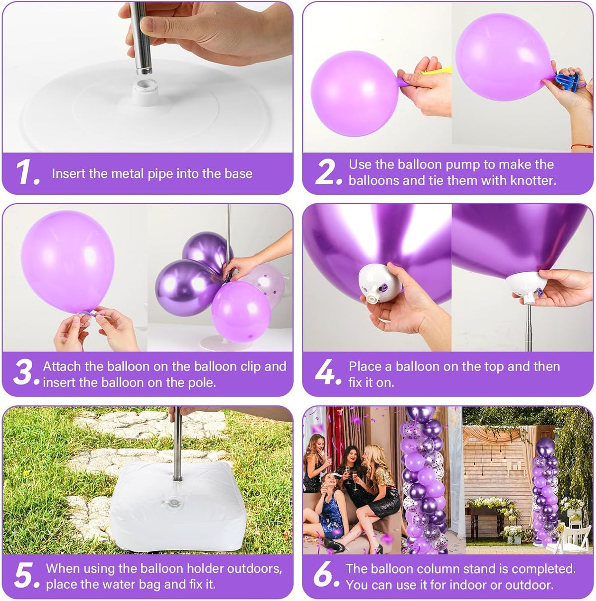 2 Sets Adjustable Balloon Column Stand Kit with Bases(Purple)