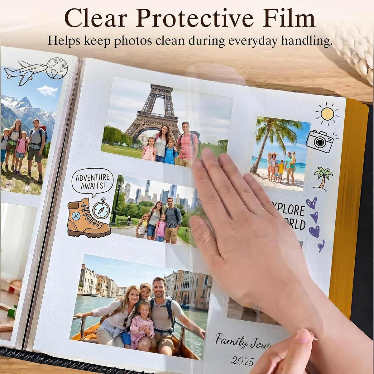 Brown Large Self-Adhesive Photo Album, PU Leather Cover