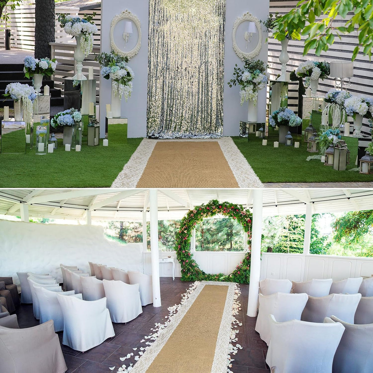Preboun 3ft X 50 ft Aisle Runner for Wedding Ceremony, Burlap Lace Style