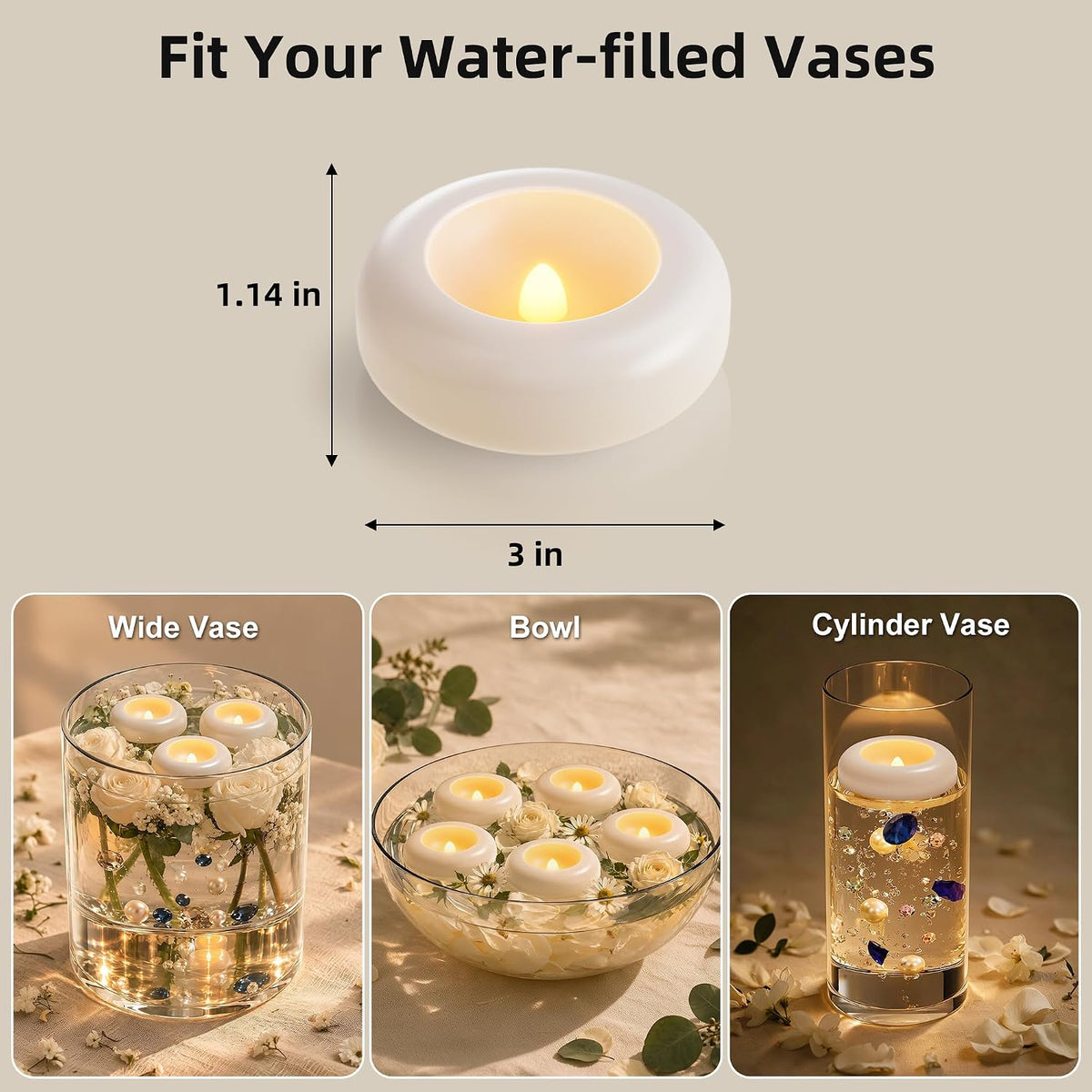 Rechargeable Flameless Floating Candles, 6 Pack Water Activated Tea Lights