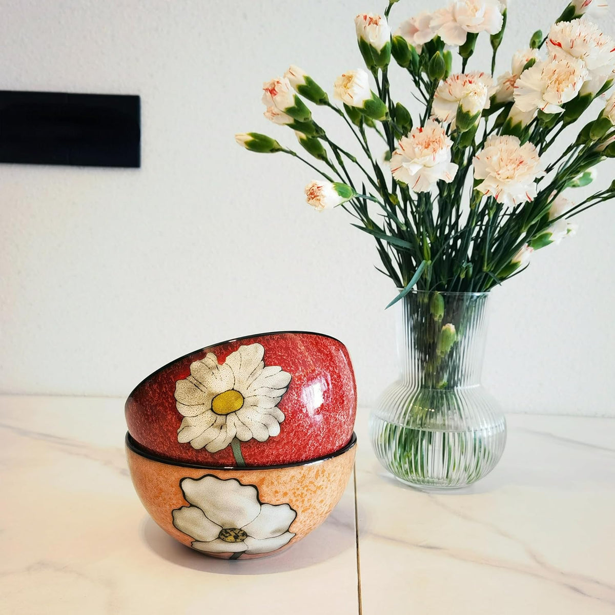 rockgoldbug Ceramic Bowls For Kitchen, 28oz - Set of 4,Underglaze Technique