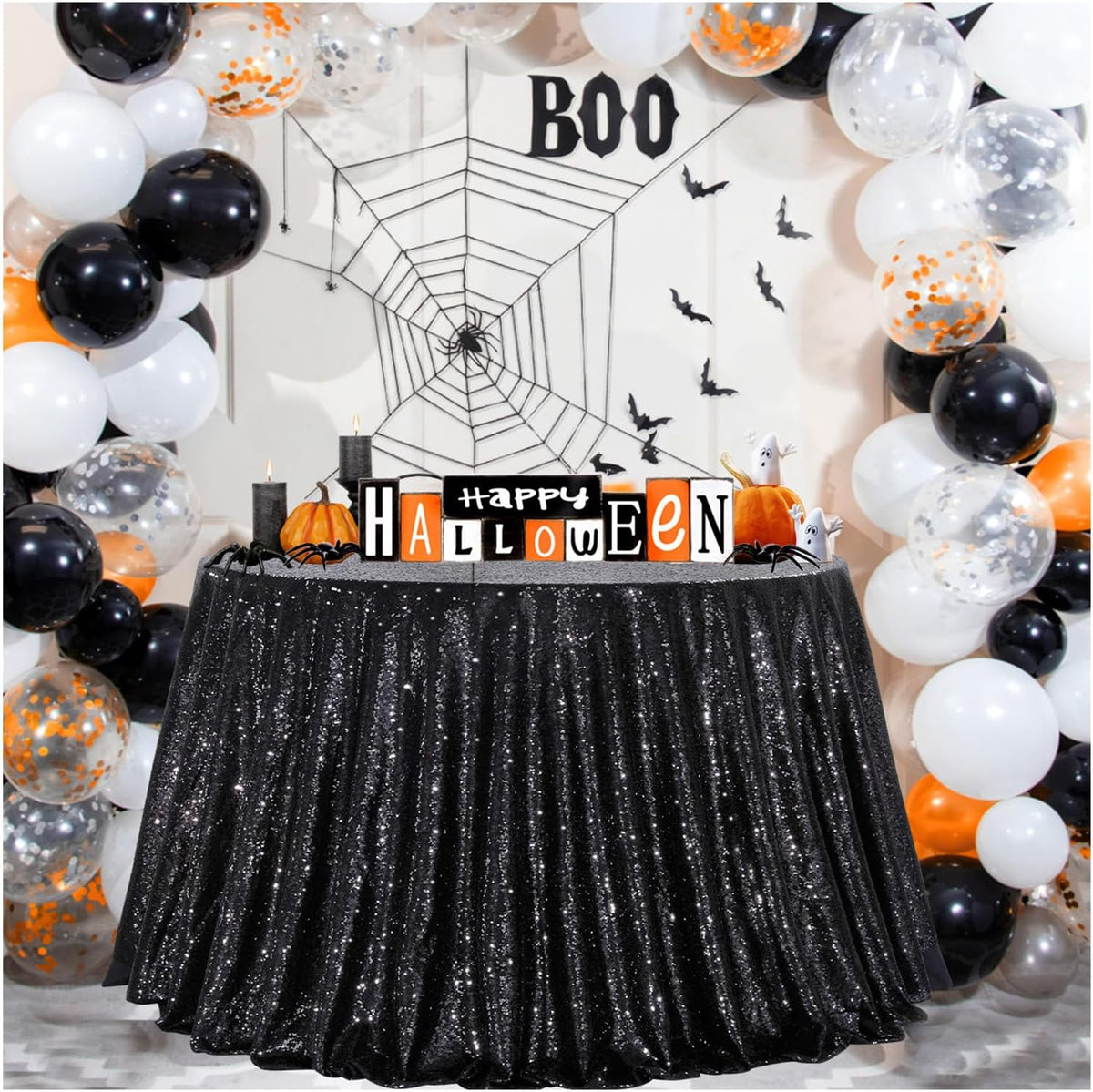 B-COOL Black Sequin Tablecloth Parties Decor Round Sequin Overlay Shimmer
