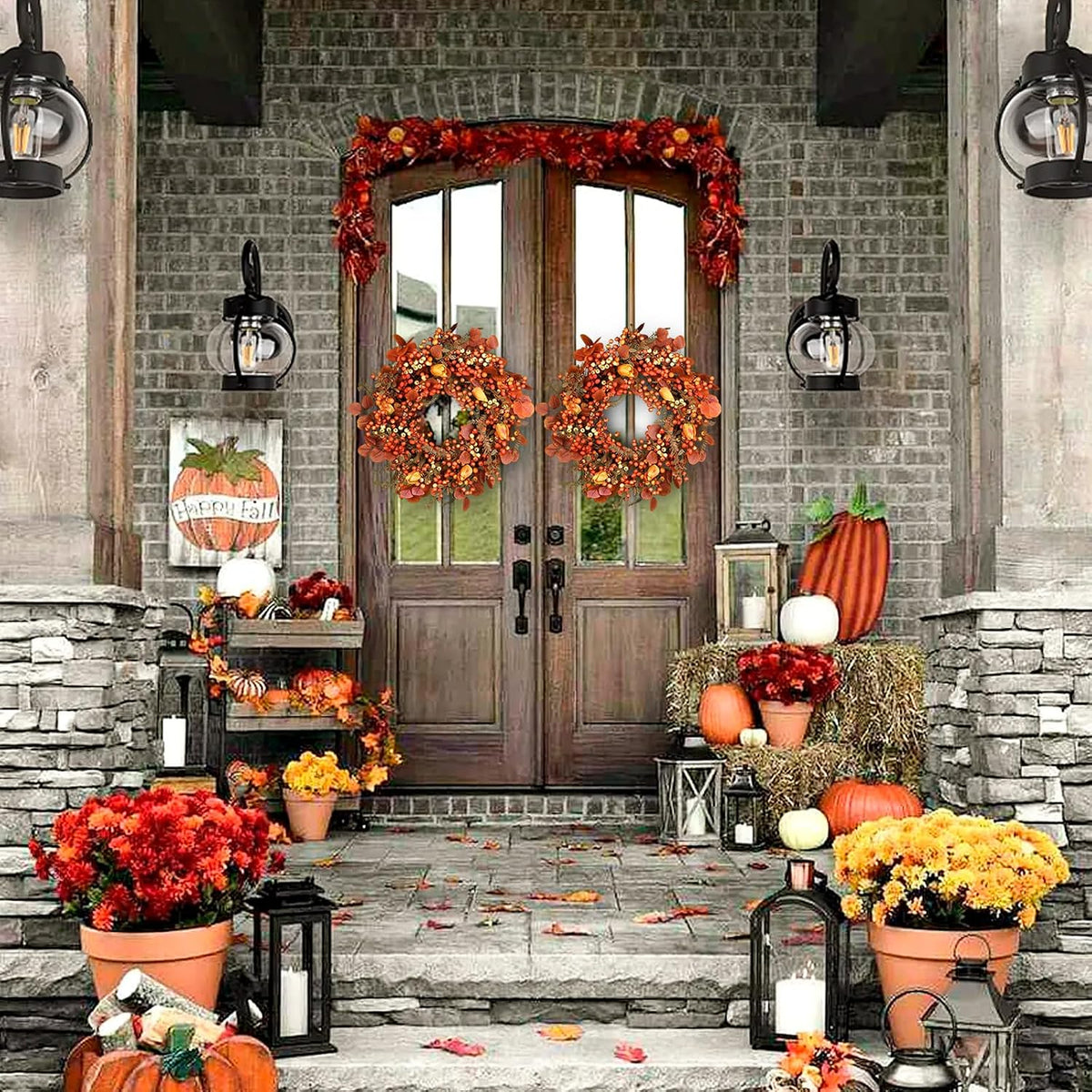 Thanksgiving Fall Wreath for Front Door 26 Inch Berries Autumn Wreaths