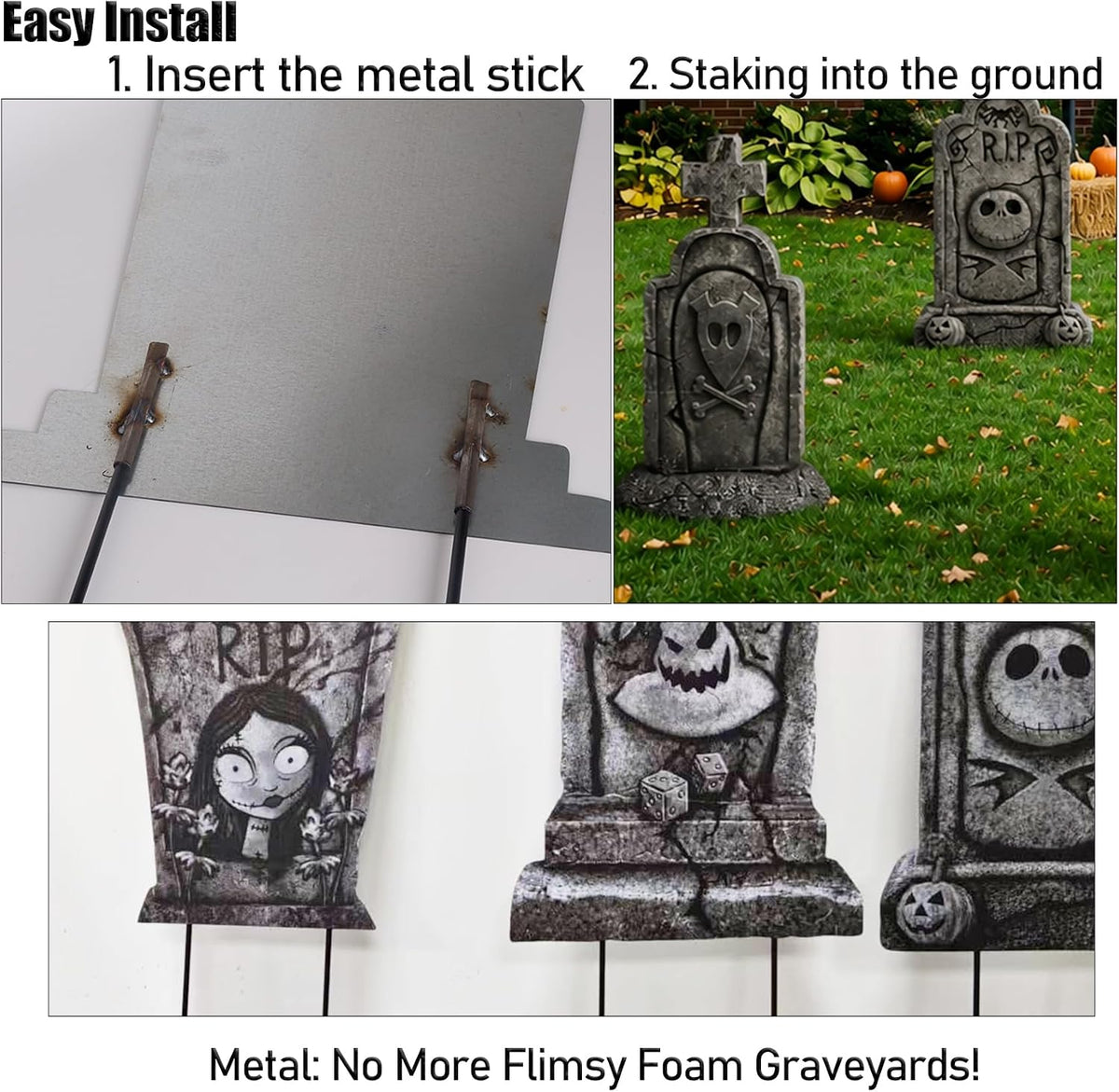 4PCS Metal Halloween Tombstone Outdoor Yard Signs with Stakes Decorations