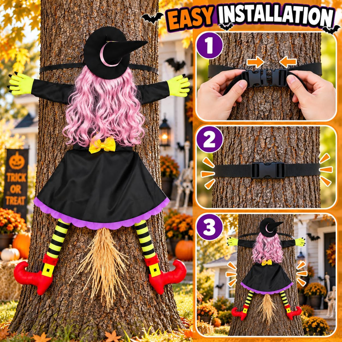 53" Crashing Witch Halloween Decorations Outdoor, Funny Witch Yard Decor...