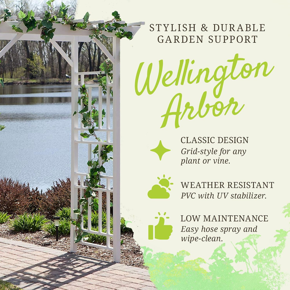 Dura-Trel Wellington Arbor 72" x 85" Outdoor Garden Trellis, White