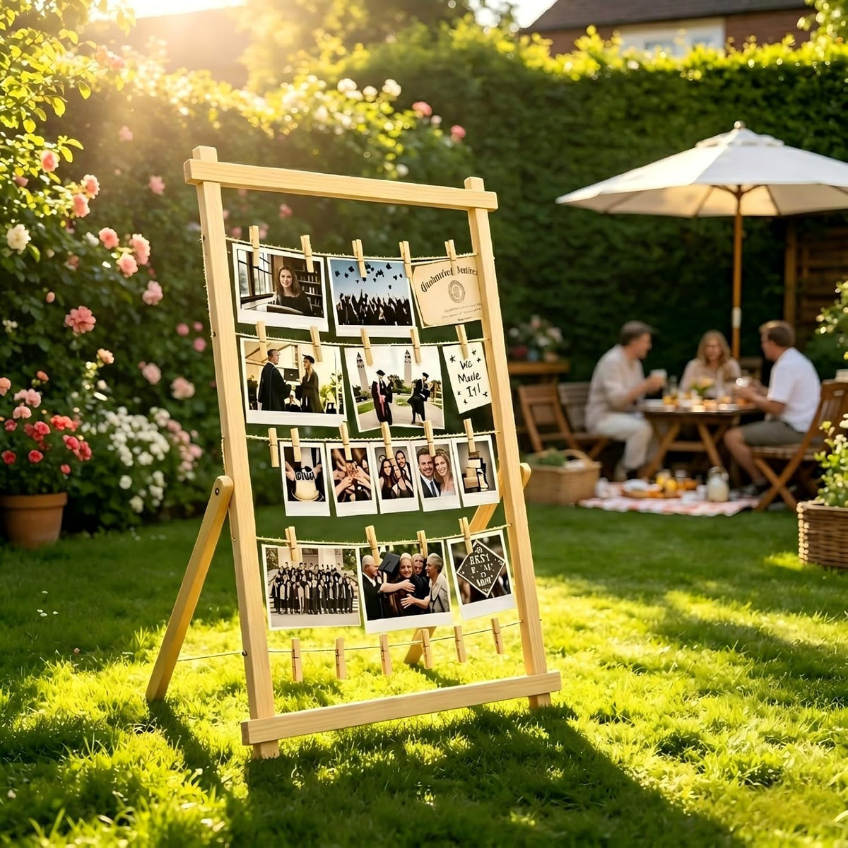 2026 Graduation Decorations Freestanding Wooden Photo Display Board with Clip...