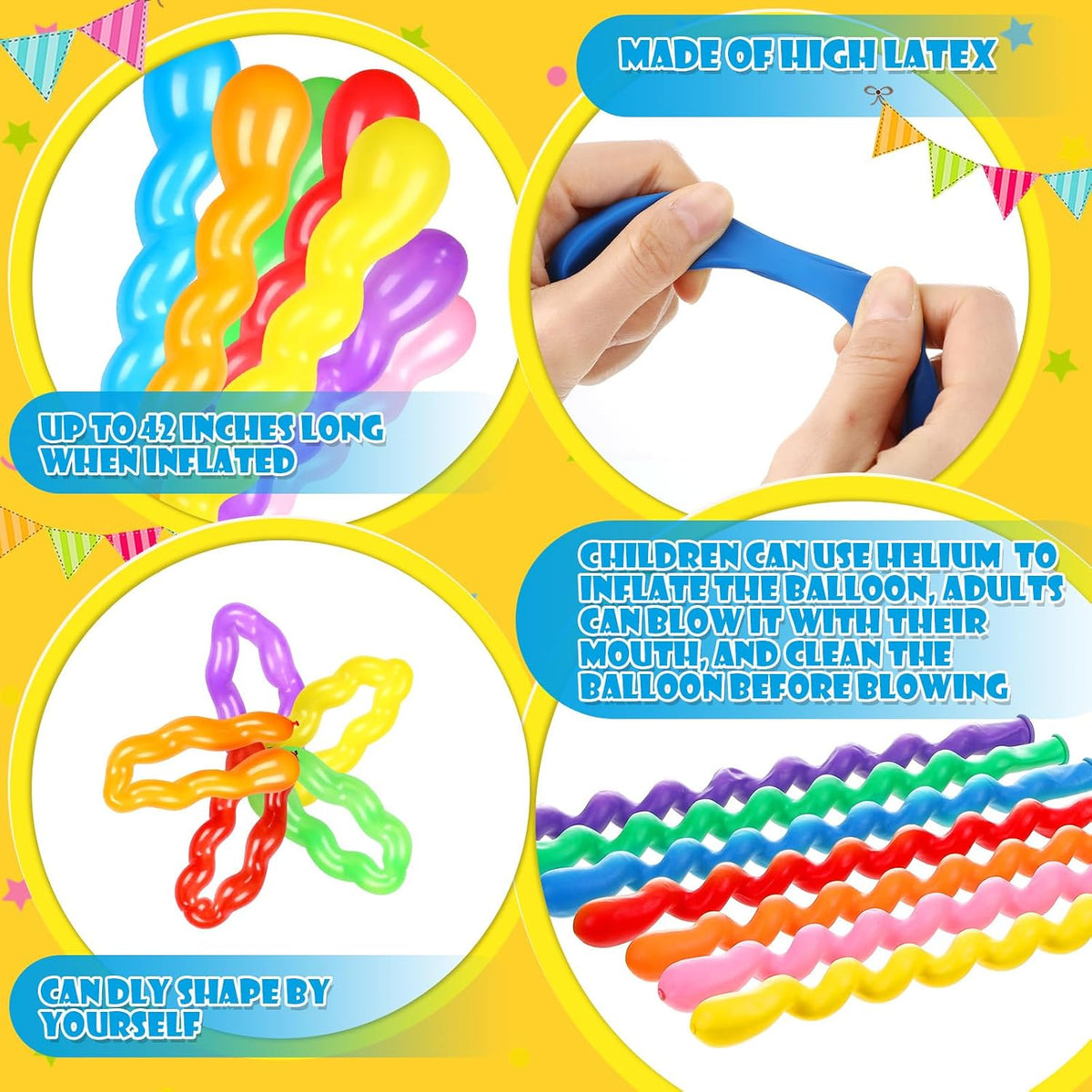 Sratte 500 Pcs 40 Inches Latex Spiral Balloons, 9 Assorted Colors
