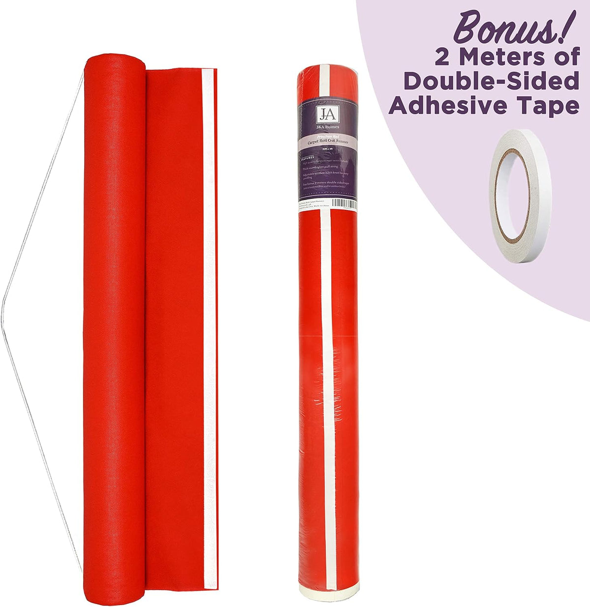 J&A Homes Red Aisle Runner - Professional-Grade Nylon, Includes Tape Doub...