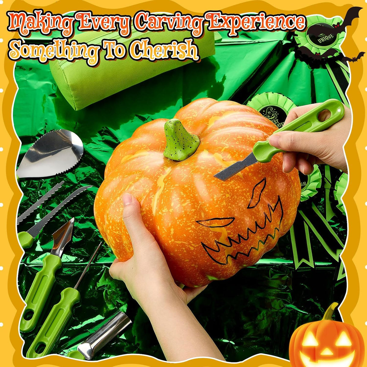 LemonRoad 20 Pcs Halloween Pumpkin Carving Kit Includes 6 Carving Tools, 2 Ta...