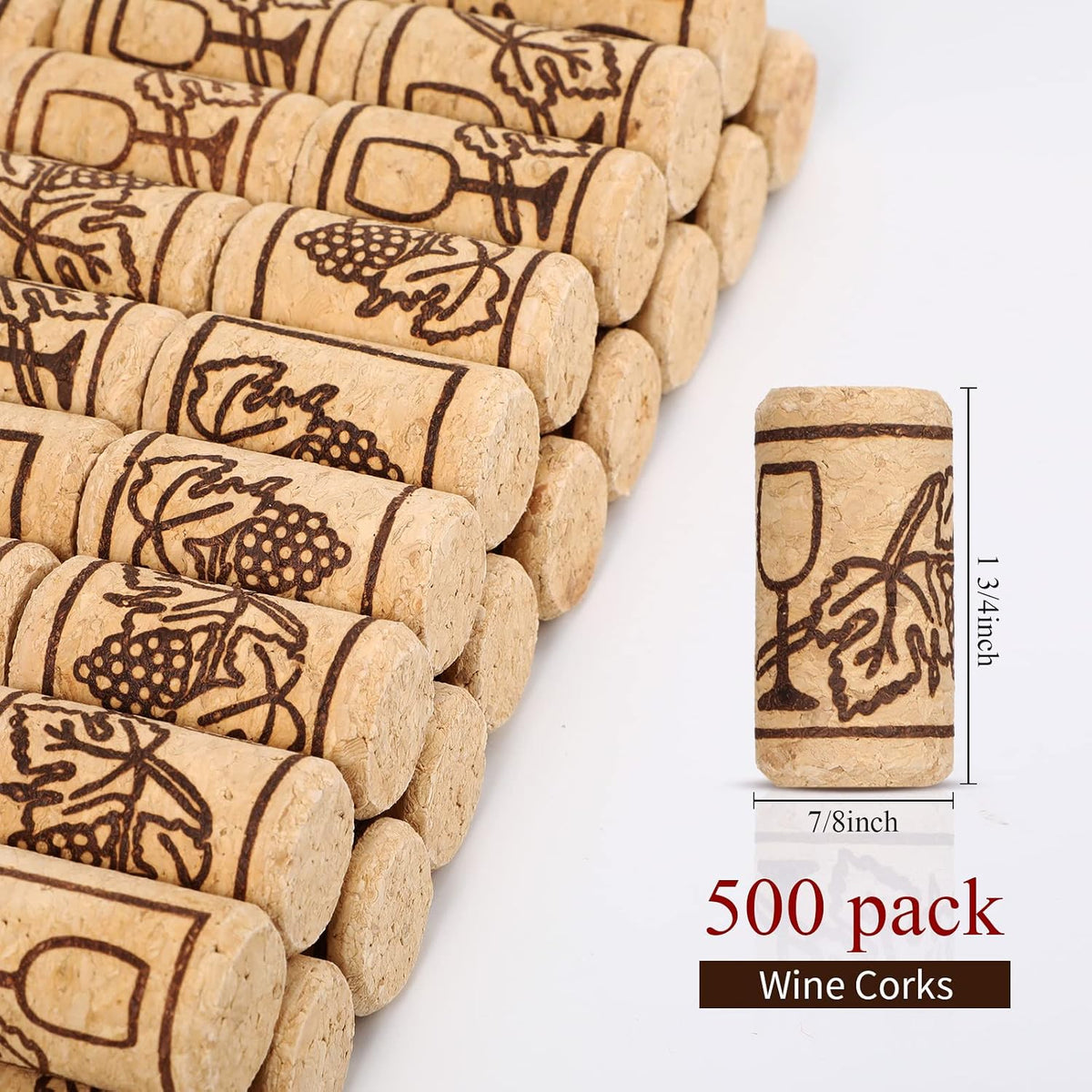 Qunclay 500 Pcs Natural Wine Cork for Bottle, 0.87" X 1.73", Straight