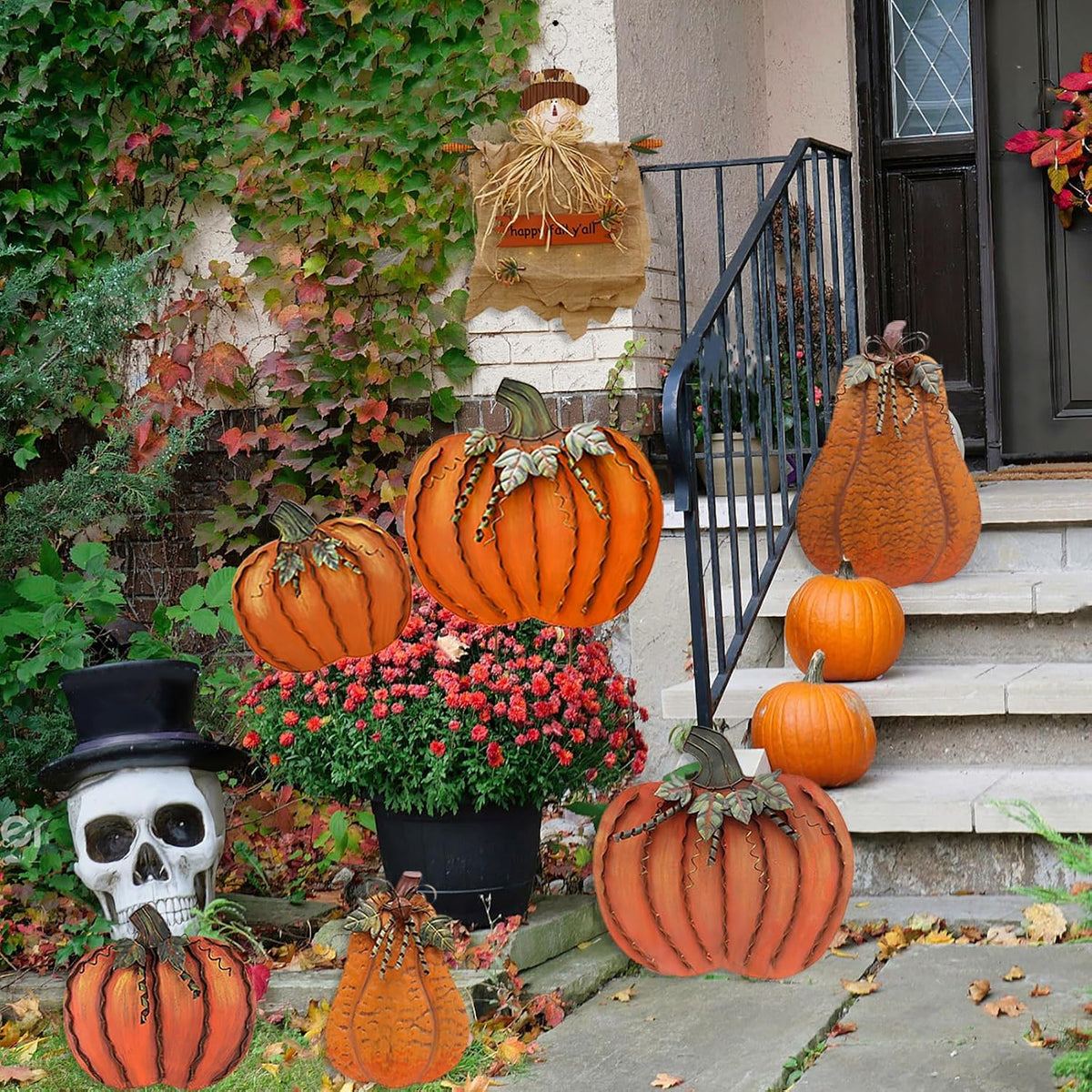 Fall Outdoor Decor Metal Pumpkin Garden Stakes Autumn Decorative Yard Sign