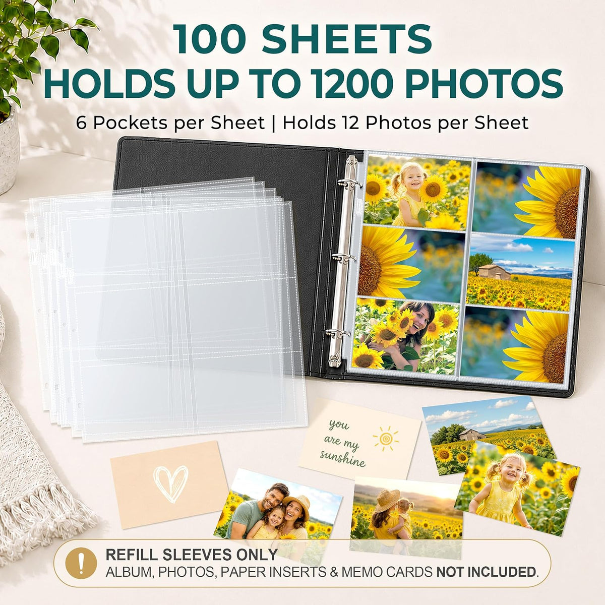 Dunwell 12x12 Scrapbook Page Protectors, 4x6 Photo Album Refill Pages, 100-Pa...