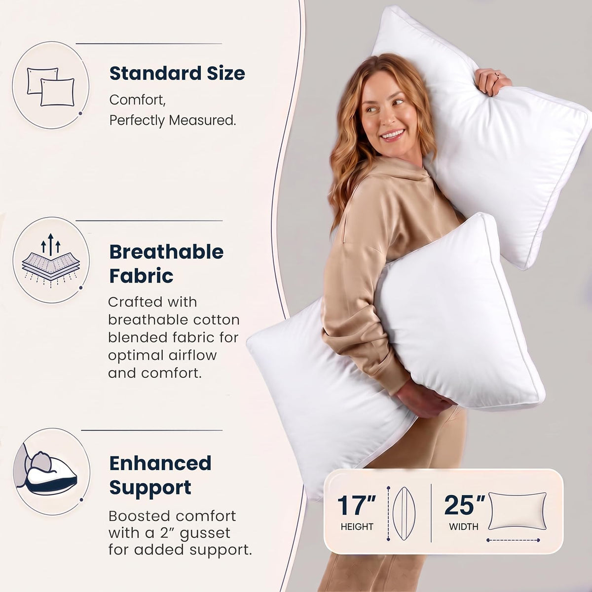 Utopia Bedding Gusset Bed Pillow, Hotel Pillows Standard Size Set of 2