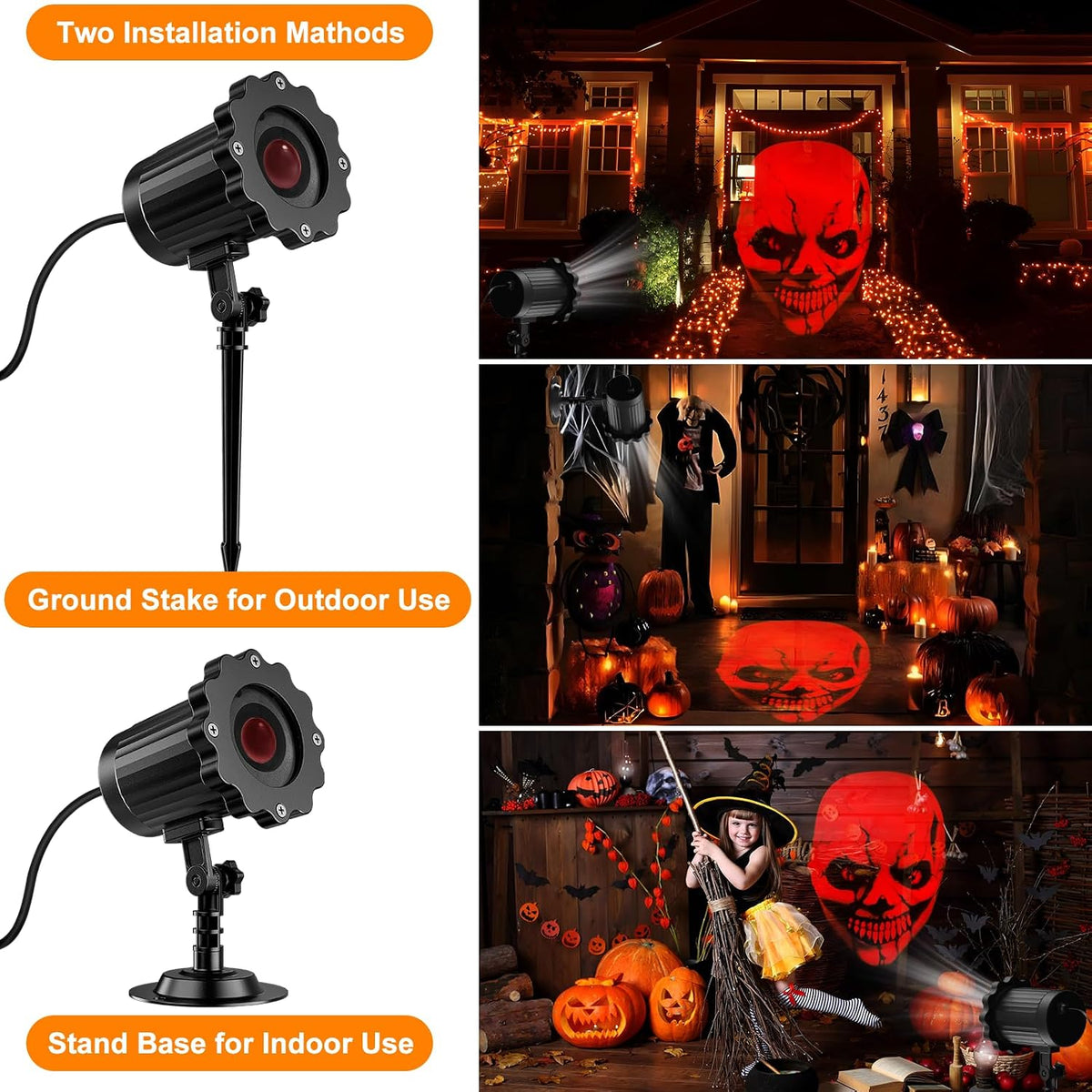 Halloween Decorations Outdoor, 3D Dynamic Red Skull Halloween Projector Light...