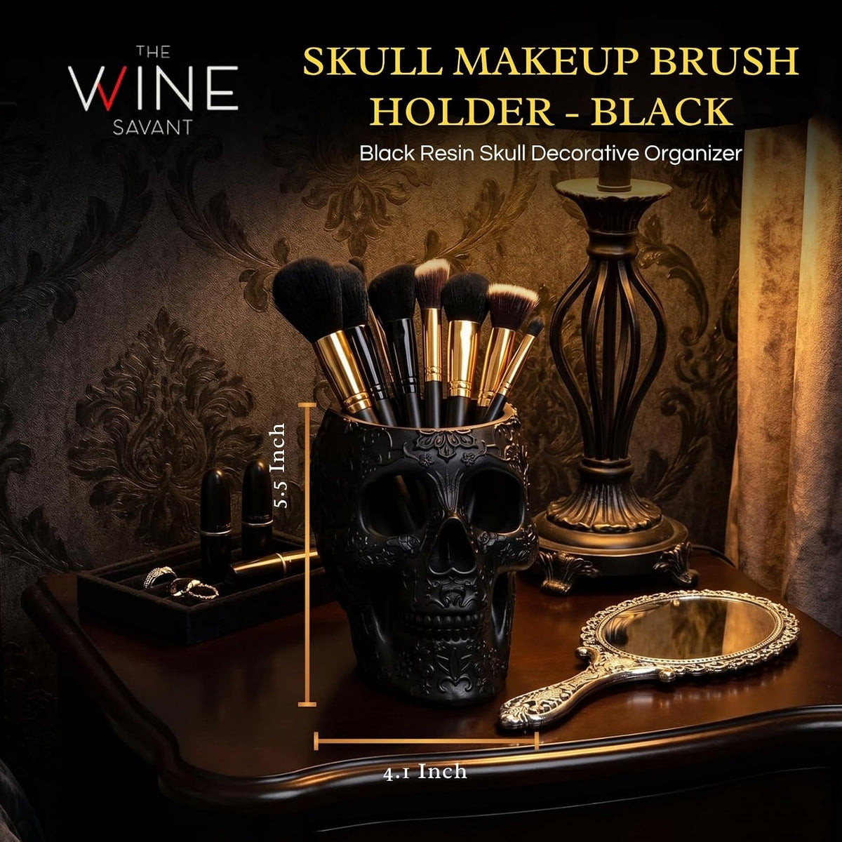Skull Makeup Brush Holder, Pen Holder, Vanity, Desk, Office Organizer, Statio...