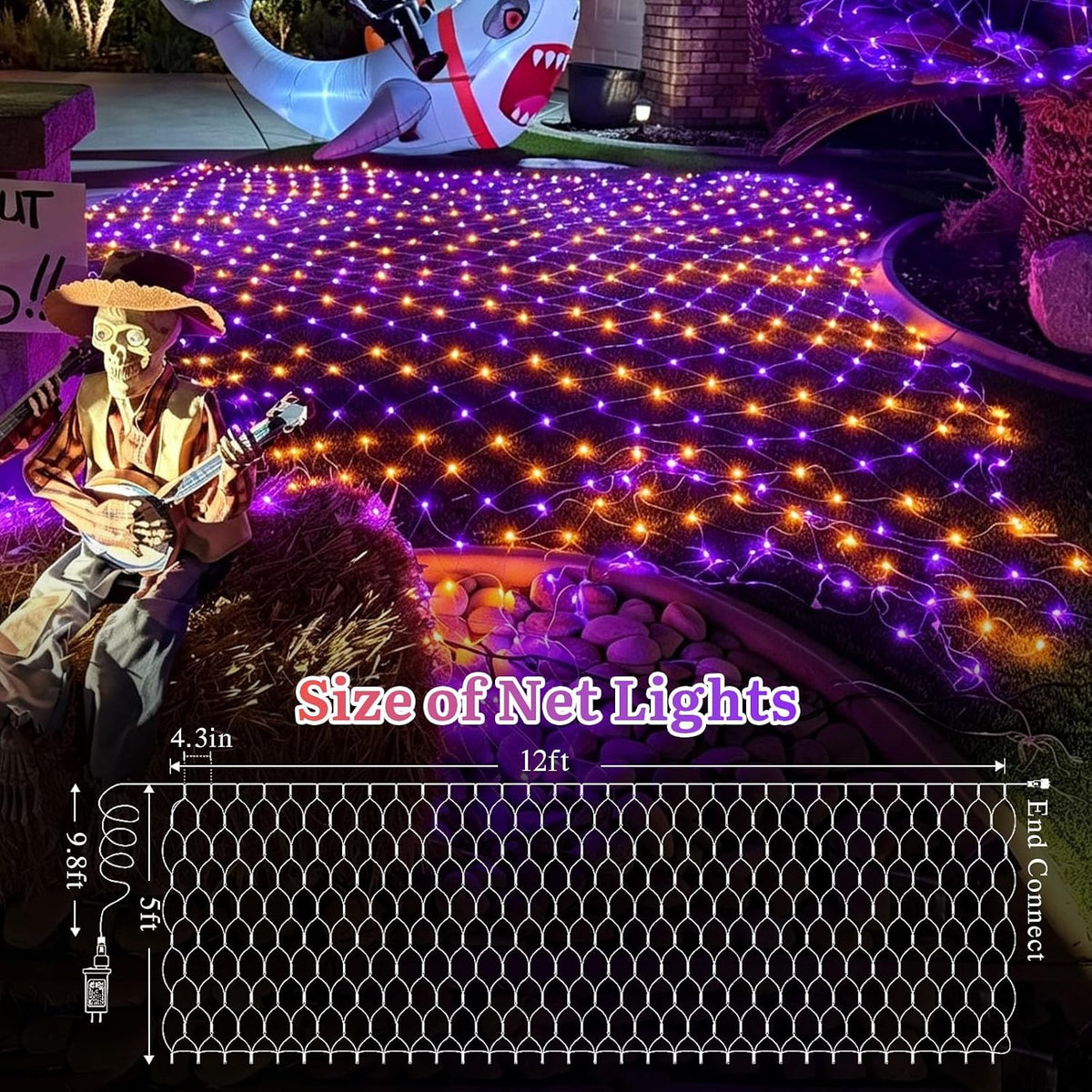 Halloween Net Lights Outdoor Mesh Lights Orange and Purple 12*5ft