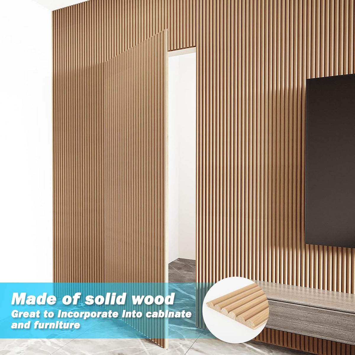 Art3d 108 x 5.7 in Fluted Wood Wall Paneling for Home Decor, Beaded Oak