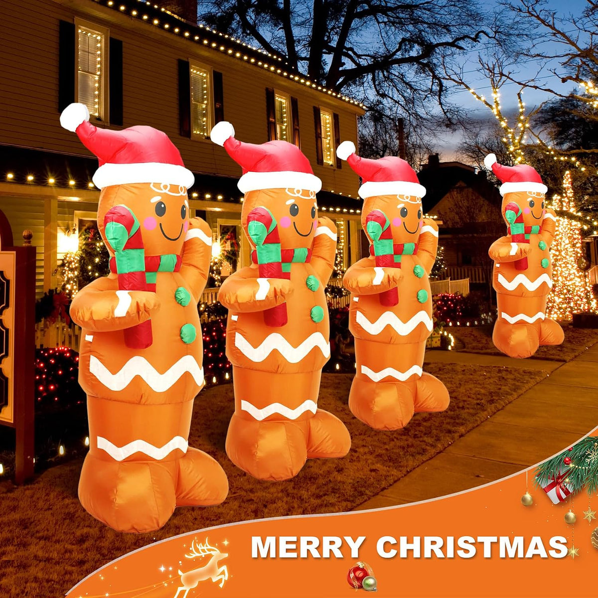 5FT H Lovely Christmas Inflatable Gingerbread Man with Candy Cane, Blow up Gi...