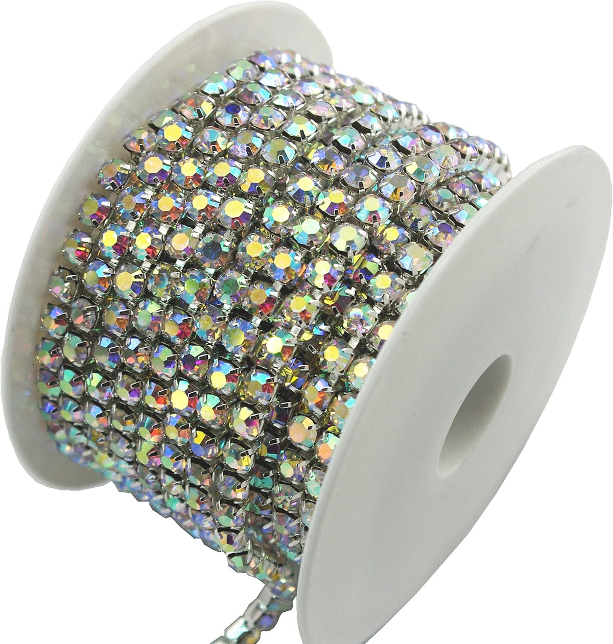 10 Yard Crystal AB Rhinestone Close Chain Clear Trim Sewing Craft (Silver, 5mm)