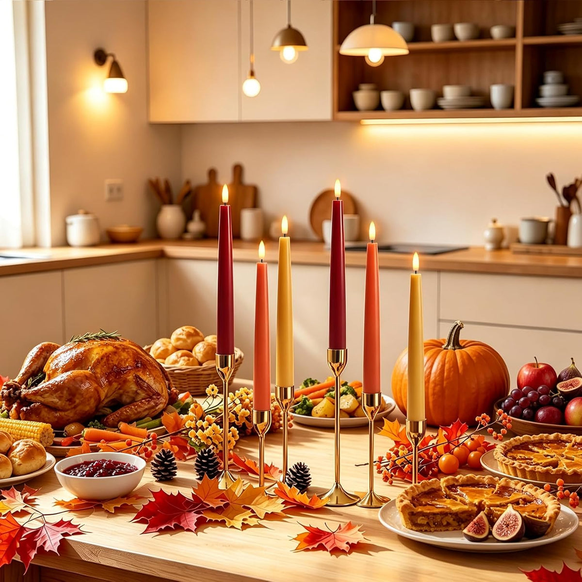 Fall Decor, Fall Decorations for Home, Flameless Taper Candles, Set of 6
